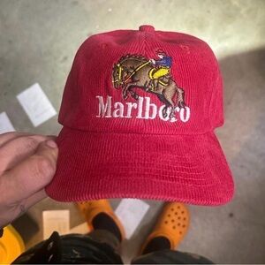 Marlboro Red Corduroy Hat with Embroidered Rider